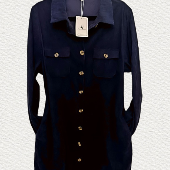 Navy Blue Button-Up Shirt Dress - Alaster Queen, Size XL - Picture 2 of 5